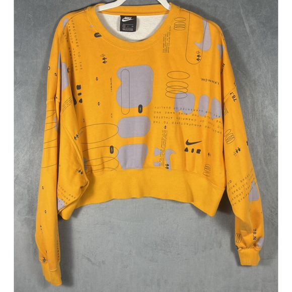 Nike Women’s All Over Print Cropped Fleece Crewneck‎ Sweatshirt Orange Size S - Picture 1 of 6